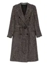 Tagliatore Herringbone Belted Double-breasted Coat In Gray