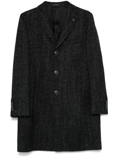 Tagliatore Herringbone Coat In Dark Grey