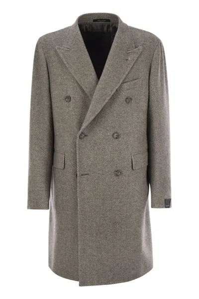 TAGLIATORE TAGLIATORE HERRINGBONE COAT IN VIRGIN WOOL AND CASHMERE