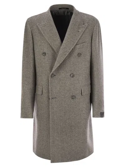 TAGLIATORE TAGLIATORE HERRINGBONE COAT IN VIRGIN WOOL AND CASHMERE