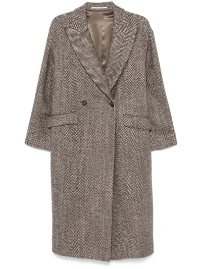 Tagliatore Herringbone Coat In Brown