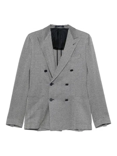 Tagliatore Herringbone Double-breasted Blazer In Gray