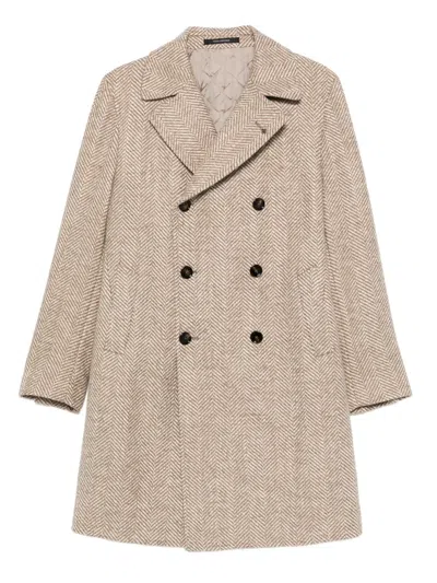 Tagliatore Herringbone Double-breasted Coat In Neutral