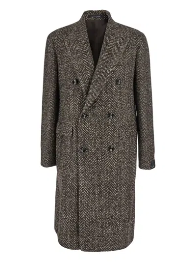 Tagliatore Herringbone Double-breasted Coat In Brown