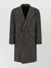 Tagliatore Herringbone Double Breasted Long Sleeve Coat In Black
