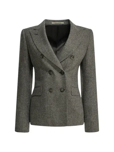 Tagliatore Coreen Herringbone Double-breasted Blazer In Gray