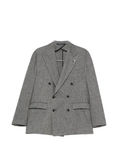 Tagliatore Herringbone Double-breasted Blazer In Gray