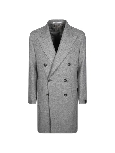 Tagliatore Grey Herringbone Double-breasted Coat In Gray