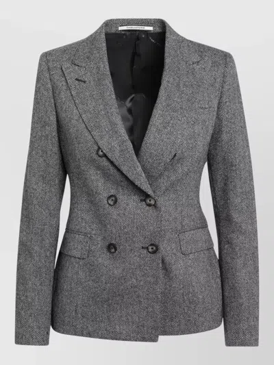 Tagliatore Double-breasted Black Herringbone Wool And Cashmere Jacket In Gray