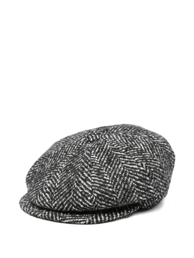 Tagliatore Herringbone Newsboy Hat In Black