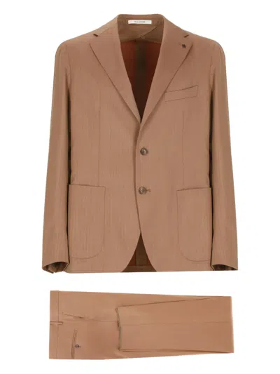 Tagliatore Herringbone Patch-pockets Suit In Brown