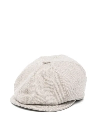 Tagliatore Herringbone-pattern Baker Boy Hat In Neutral