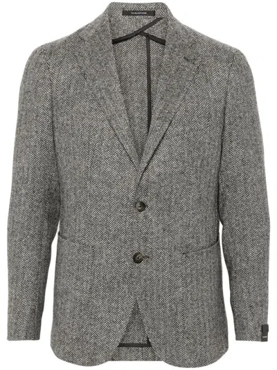 Tagliatore Herringbone-pattern Blazer In Black