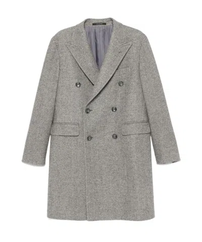 Tagliatore Herringbone-pattern Coat In Gray