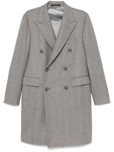 Tagliatore Herringbone-pattern Coat In Grey