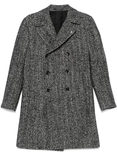 Tagliatore Herringbone-pattern Coat In Black