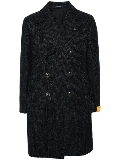 Tagliatore Herringbone-pattern Double-breasted Coat In Black