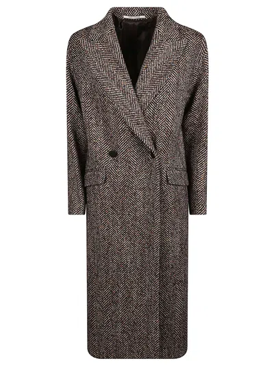 Tagliatore Herringbone Pattern Long Coat With Notched Lapel And Tailored Fit In Brown