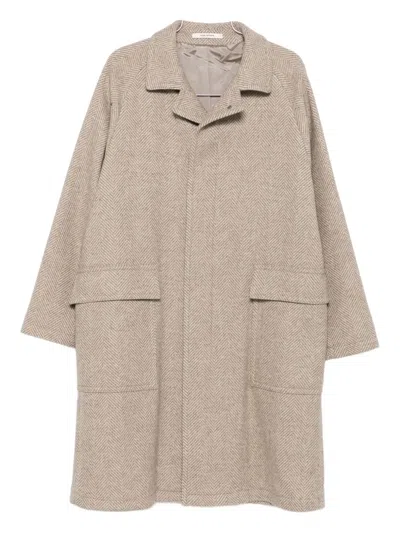 Tagliatore Herringbone-pattern Pocketed Coat In Neutral