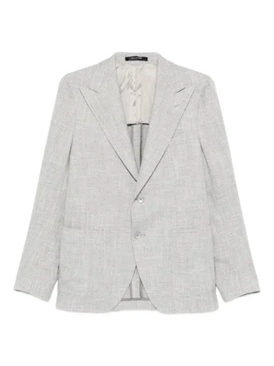 Tagliatore Herringbone-pattern Single-breasted Blazer In Gray