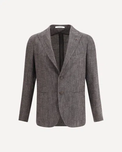 Tagliatore Herringbone Peaked-lapel Blazer In Brown