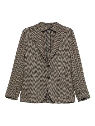 Tagliatore Herringbone Single-breasted Blazer In Brown