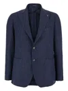 Tagliatore Blue Single-breasted Jacket With Peak Lapel In Wool And Cotton Blend Man In Blue
