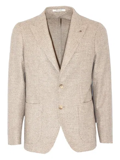 Tagliatore Herringbone Single-breasted Blazer In Neutral
