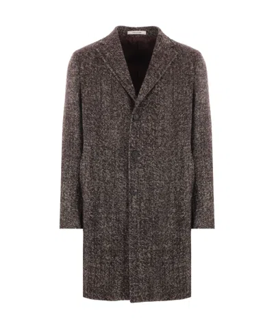 Tagliatore Herringbone Single-breasted Coat In Black