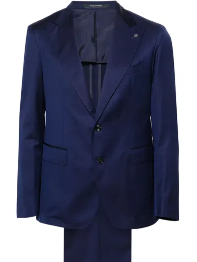 Tagliatore Herringbone Single-breasted Suit In Blue