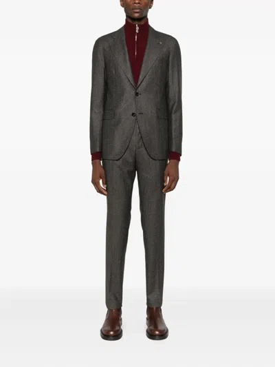 Tagliatore Herringbone Suit In Gray