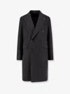 Tagliatore Herringbone Virgin Wool And Cashmere Coat In Black