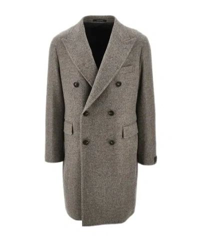 Tagliatore Herringbone-pattern Double-breasted Coat In Animal Print