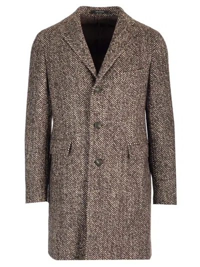 Tagliatore Herringbone Pattern Coat In Brown