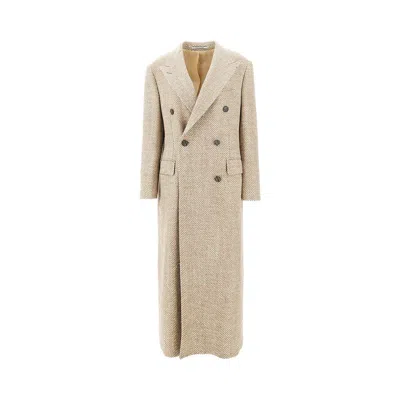 Tagliatore Herringbone Wool-blend Long Coat In Sand