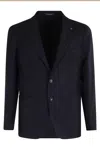 Tagliatore Herringbone Wool Jacket With Reverse Neckline In Blue