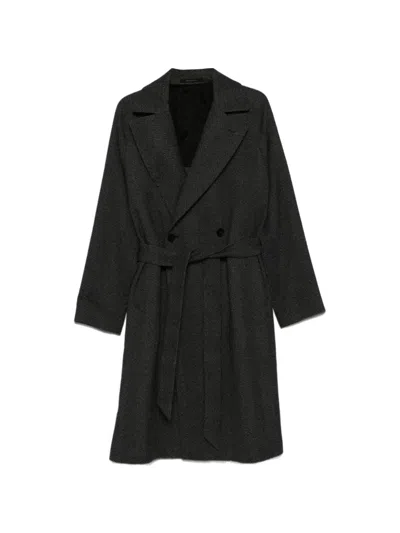 Tagliatore Herringbone-pattern Belted Coat In Black