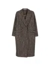 Tagliatore Herringbone-pattern Double-breasted Coat In Burgundy