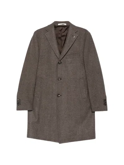 Tagliatore Herringbone-pattern Single-breasted Coat In Brown
