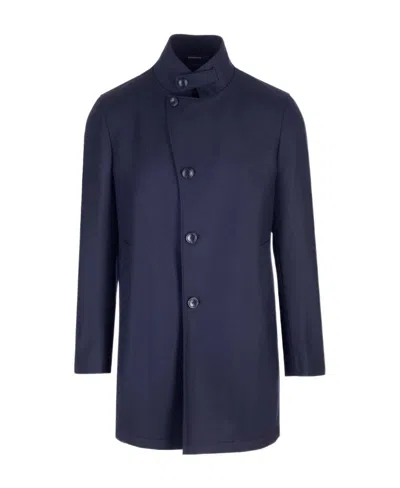 Tagliatore High-collar Long-sleeved Coat In Navy