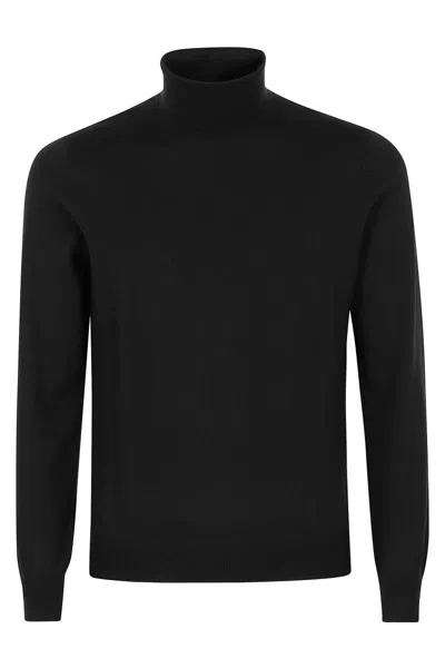 Tagliatore High-neck Black Sweater In Fine Virgin Wool
