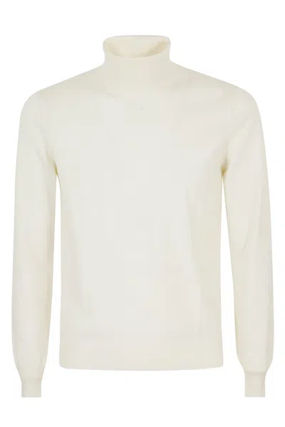 Tagliatore High Neck Cream Virgin Wool Sweater In White