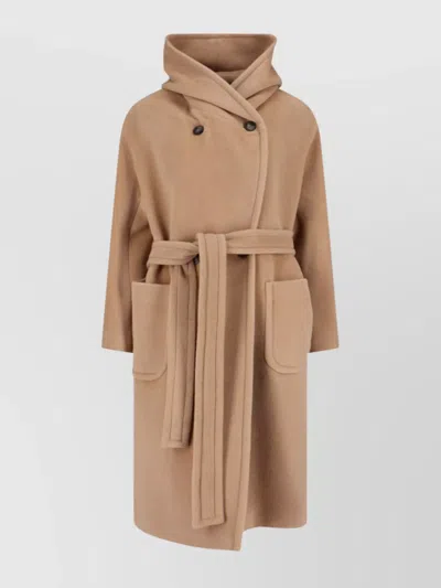 Tagliatore Hooded Jacket With Belted Waist And Pockets In Brown