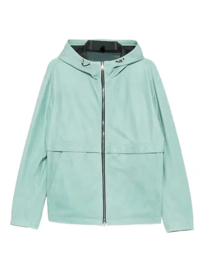Tagliatore Hooded Leather Jacket In Green