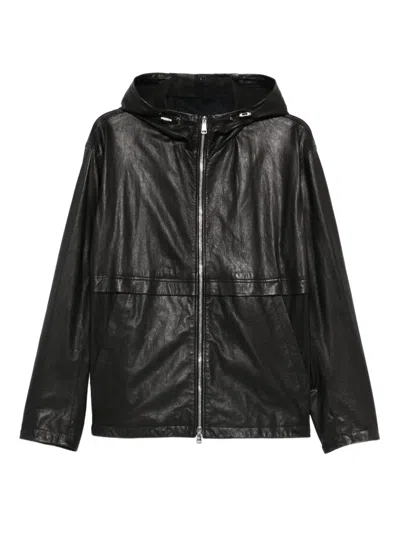 Tagliatore Hooded Zip-up Leather Jacket In Black