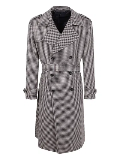 TAGLIATORE HOUNDSTOOTH BELTED COAT
