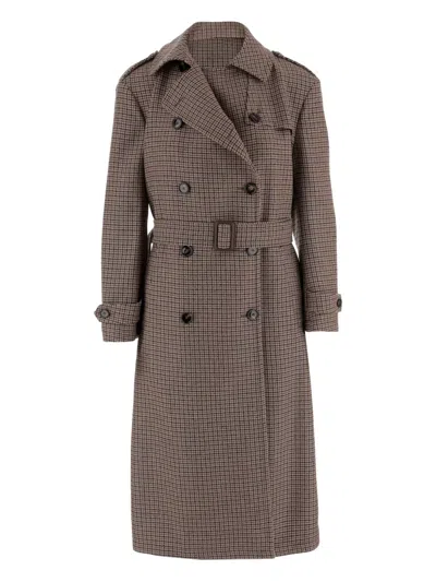 Tagliatore Houndstooth Belted Double-breasted Coat In Brown