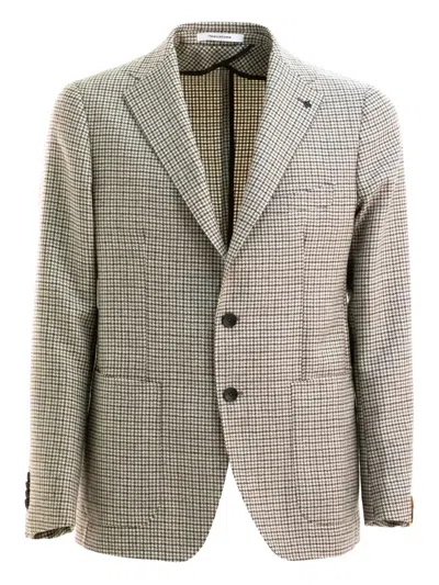 Tagliatore Houndstooth Button Jacket In Neutral