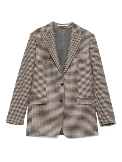 Tagliatore Houndstooth-check Single-breasted Blazer In Gray