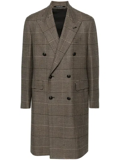 Tagliatore Houndstooth Double-breasted Blazer In Brown
